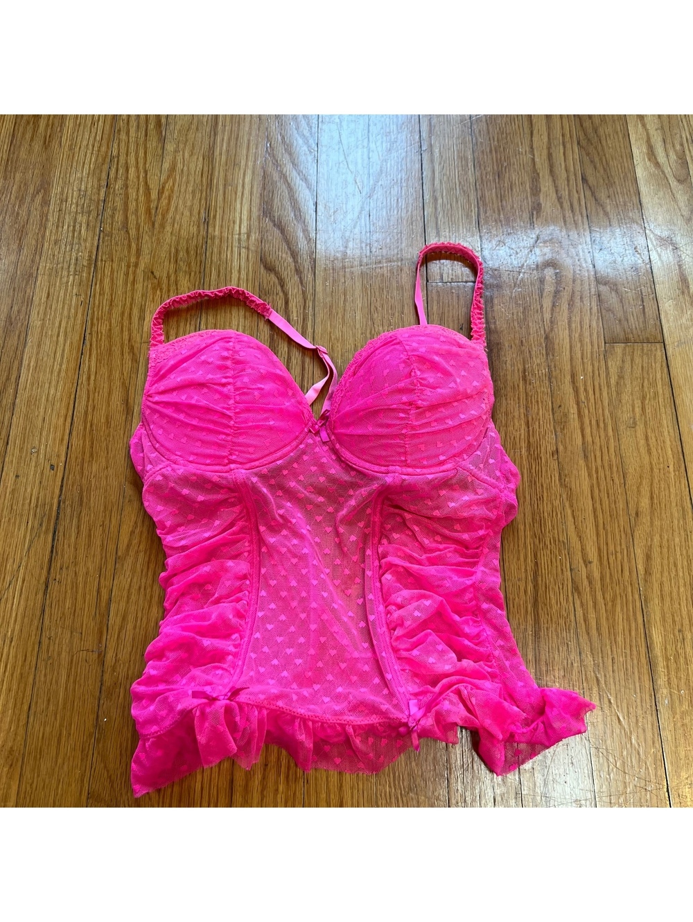 Y2K neon pink heart print corset top